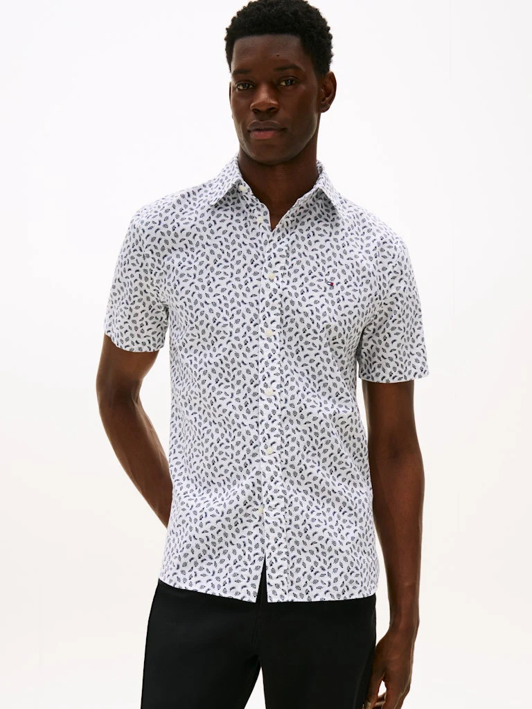 Tommy Hilfiger miesten kauluspaita, LINEN BLEND AOP Valkopohjainen Kuosi - Image 2