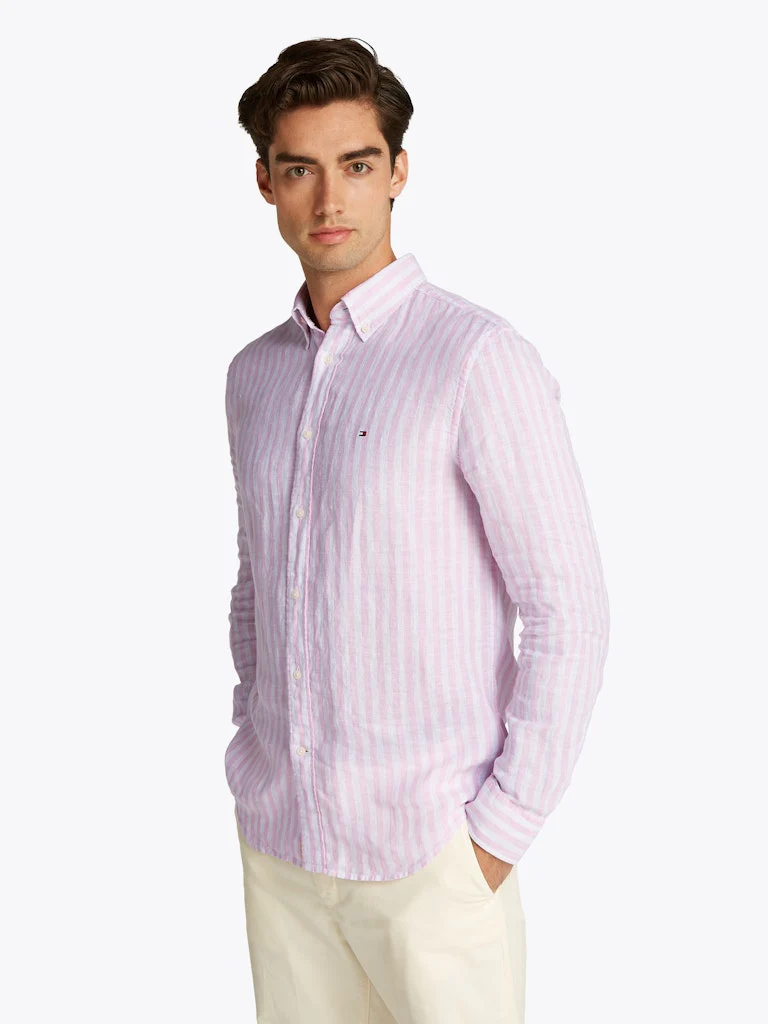 Tommy Hilfiger miesten kauluspaita, LINEN ESSENTIAL STRIPE Raidallinen Punainen