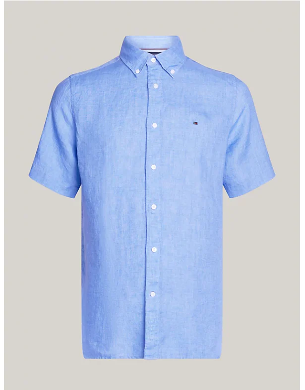 Tommy Hilfiger Miesten Kauluspaita, PIGMENT DYED LINEN RF SHIRT Keskisininen