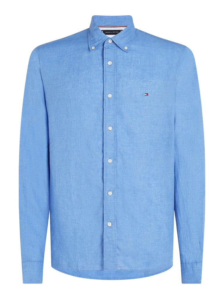 Tommy Hilfiger Miesten Kauluspaita, PIGMENT DYED LINEN SOLID Keskisininen - Image 3