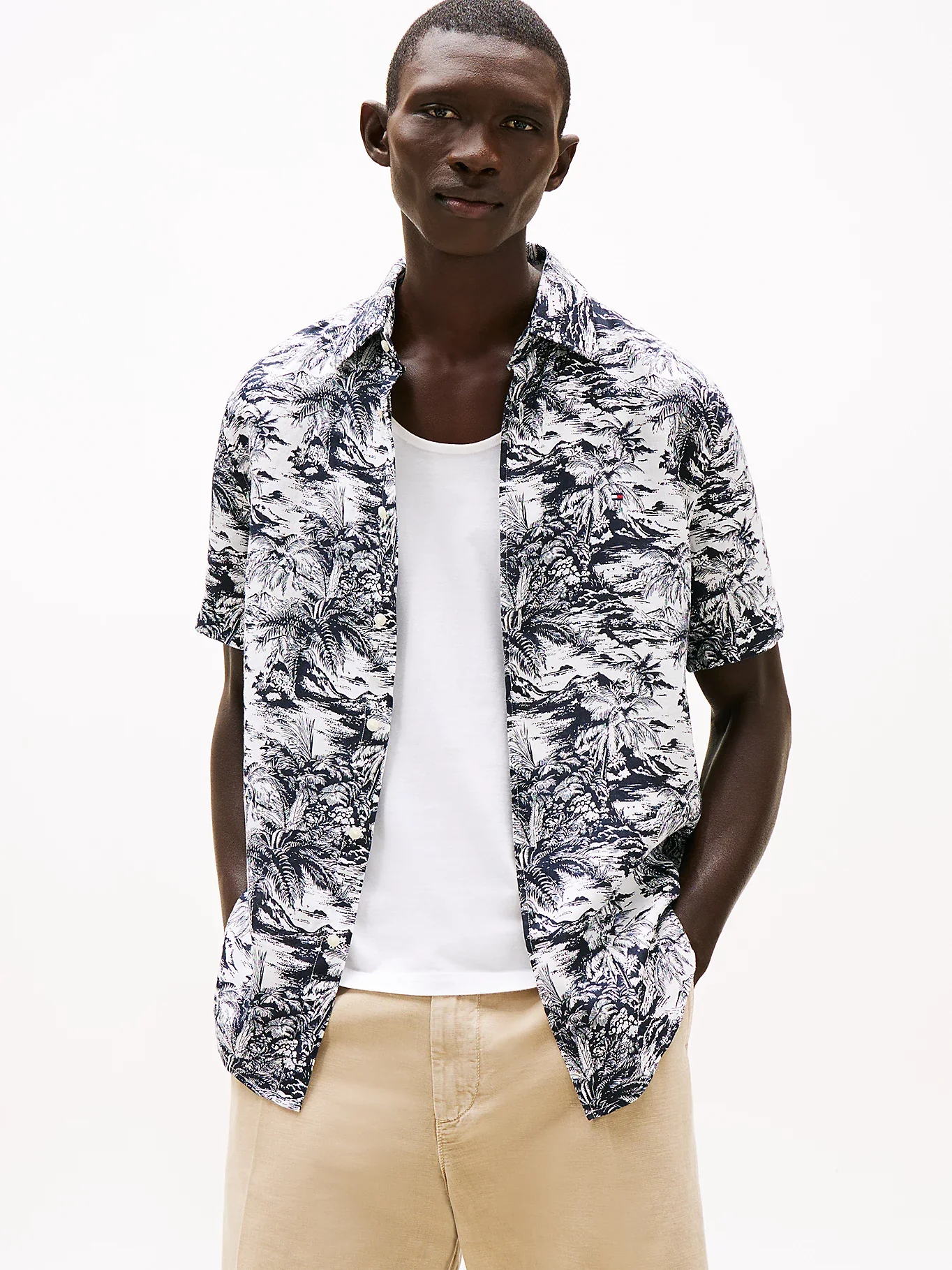 Tommy Hilfiger miesten lyhythihainen kauluspaita, LINEN VACATION PRT Sininen Kuosi