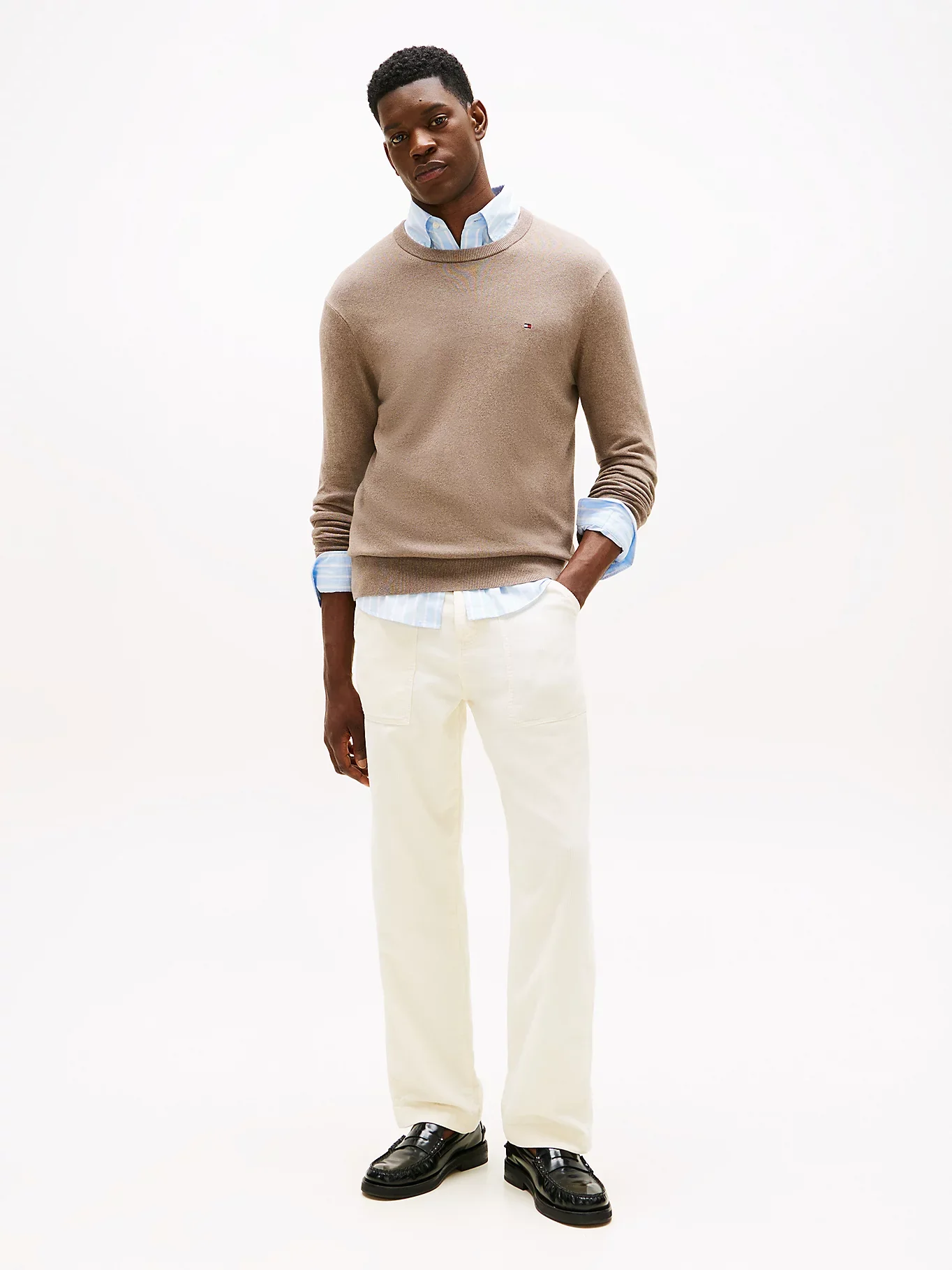 Tommy Hilfiger miesten neulepusero PIMA ORG CTN CASHMERE CREW NECK, Beige
