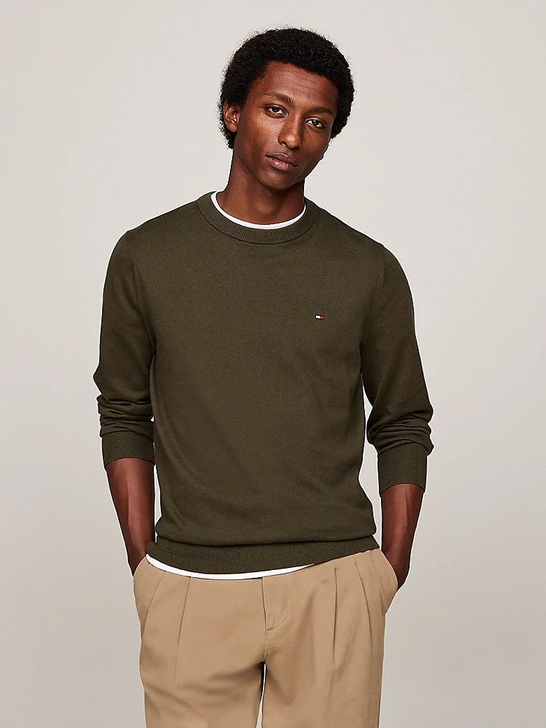 Tommy Hilfiger Miesten Neule, PIMA ORG CTN CASHMERECREW NECK Armeijanvihreä