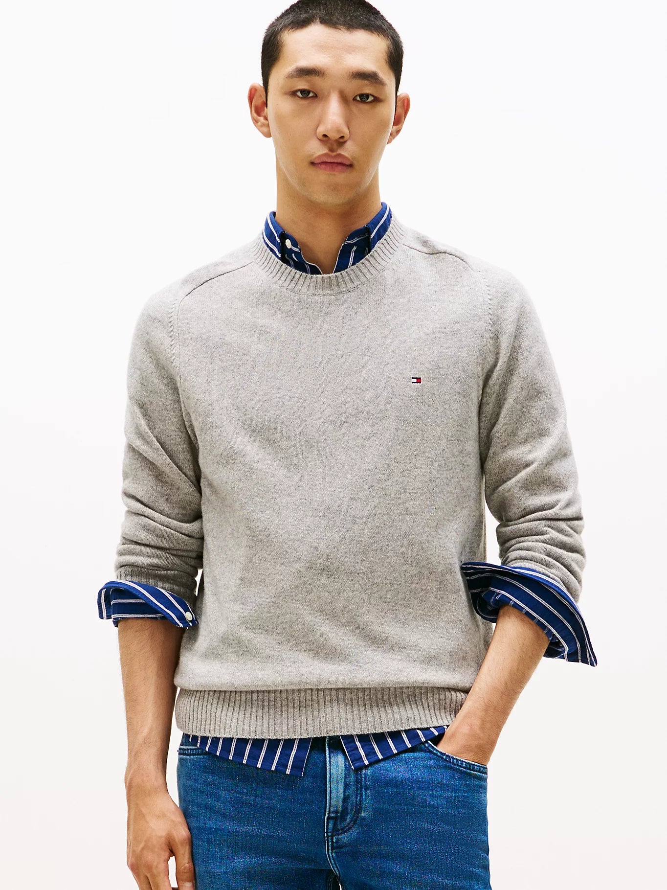 Tommy Hilfiger miesten neulepusero, CLAMBSWOOL CREW NECK Vaaleanharmaa