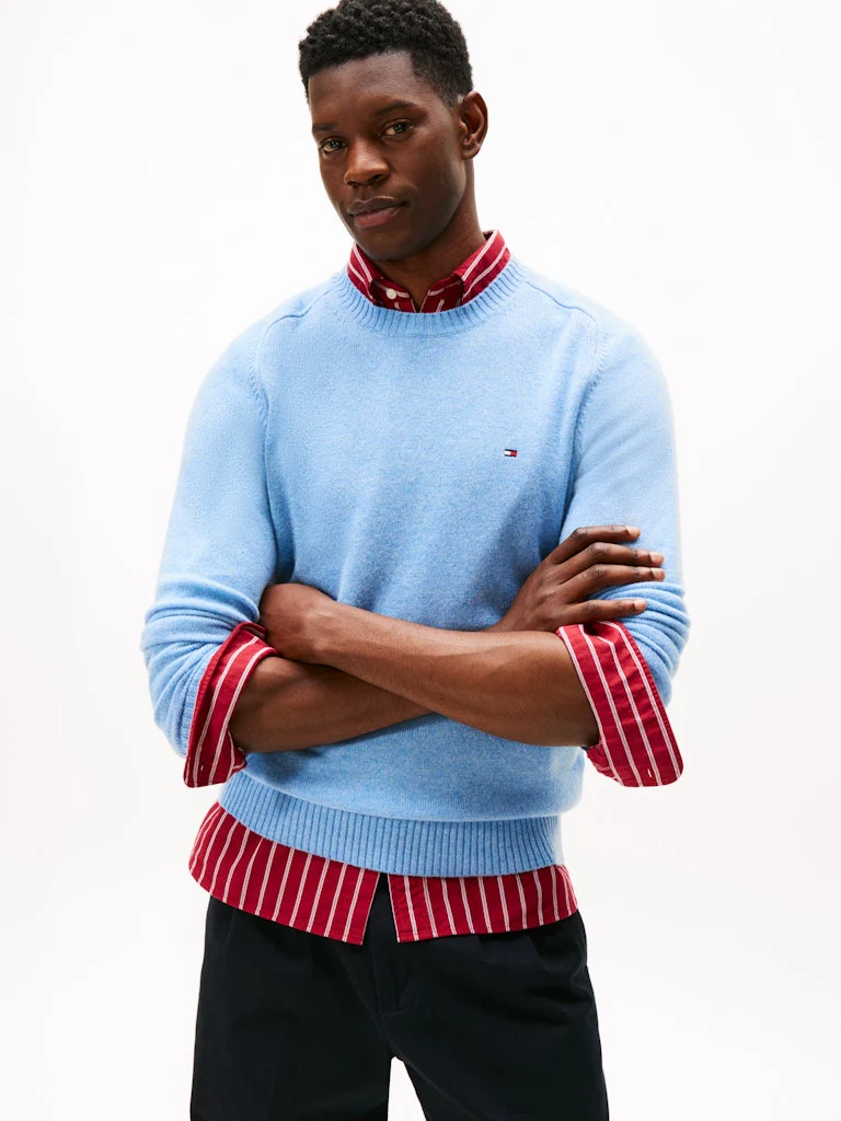 Tommy Hilfiger miesten neulepusero, CLAMBSWOOL CREW NECK Vaaleansininen