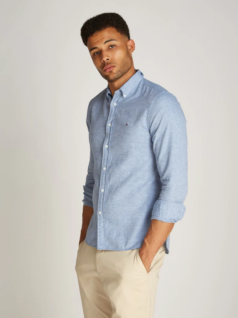 Tommy Hilfiger Miesten Paita, BRUSHED SOLID SF SHIRT Keskisininen - Image 3