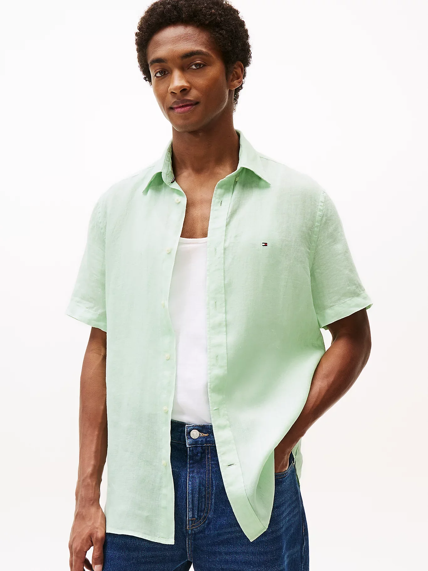 Tommy Hilfiger miesten paita, PIGMENT DYED LINEN RF SS Mintunvihreä