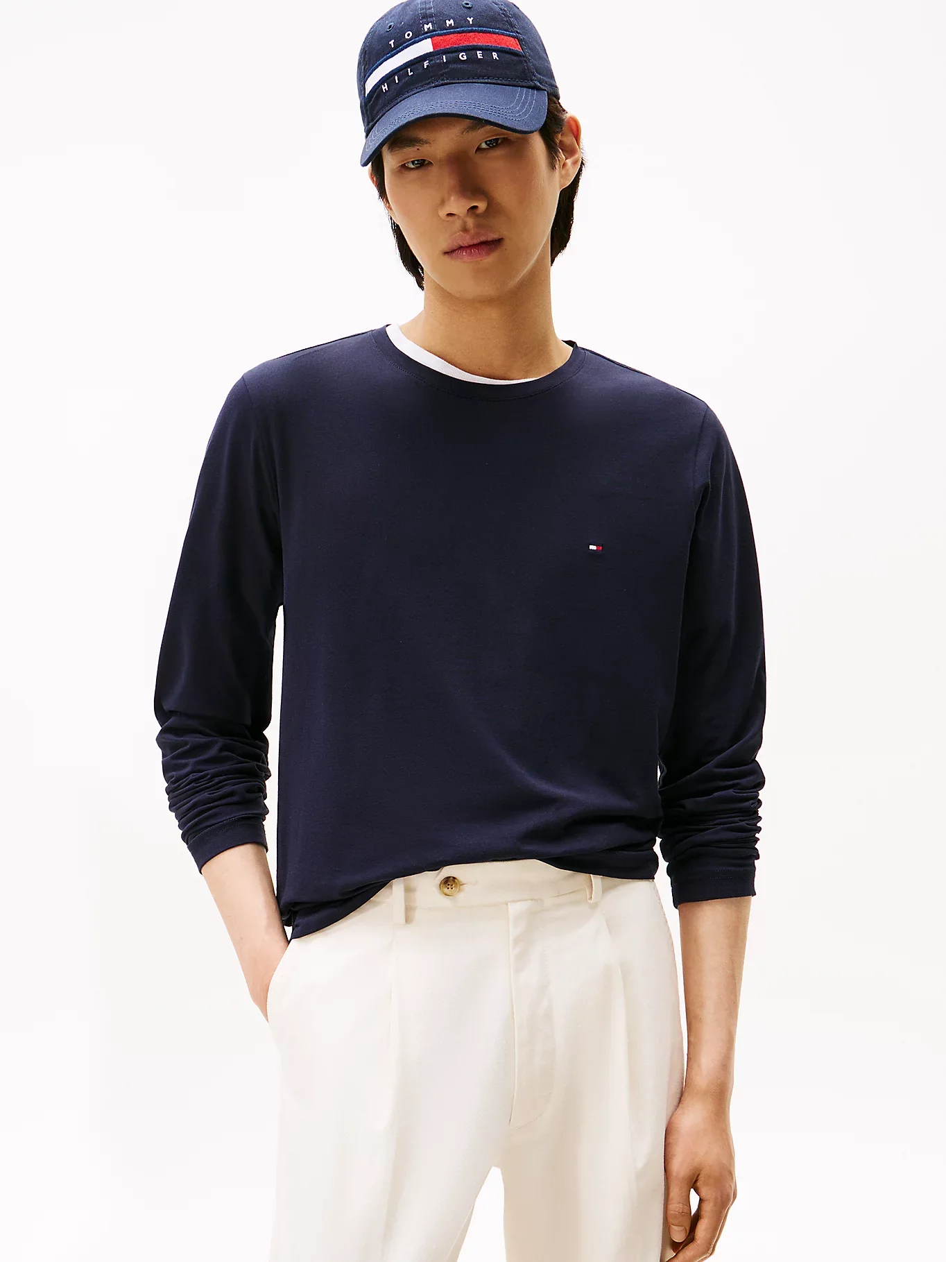 Tommy Hilfiger miesten paita, STRECH SLIM FIT LONG SLEEVE TEE Tummansininen