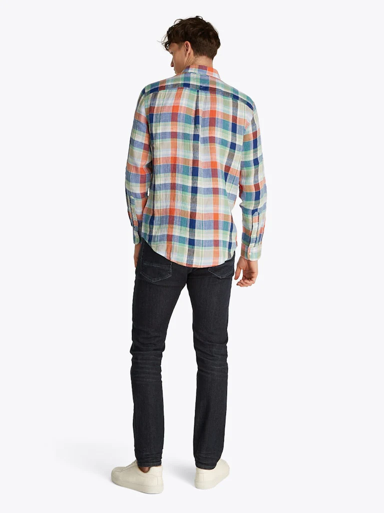 Tommy Hilfiger miesten pellavapaita, LINEN SUMMER MADRAS Oranssiruutu - Image 2