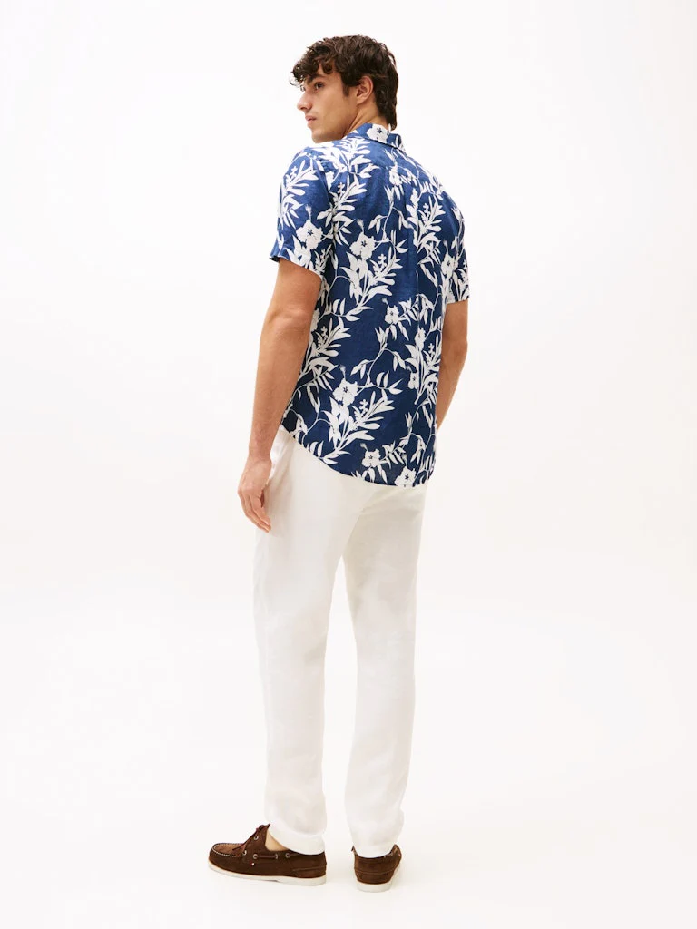 Tommy Hilfiger miesten pellavapaita, LINEN TROPICAL PRT SS RF SHIRT Sininen Kuosi - Image 2
