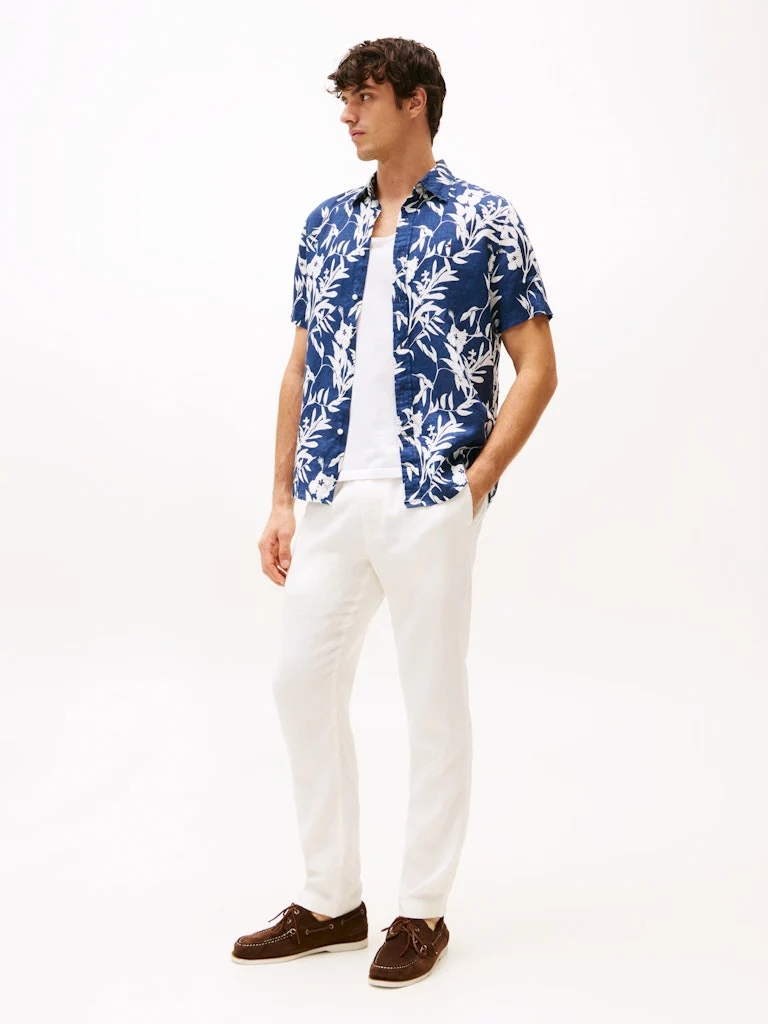Tommy Hilfiger miesten pellavapaita, LINEN TROPICAL PRT SS RF SHIRT Sininen Kuosi - Image 3