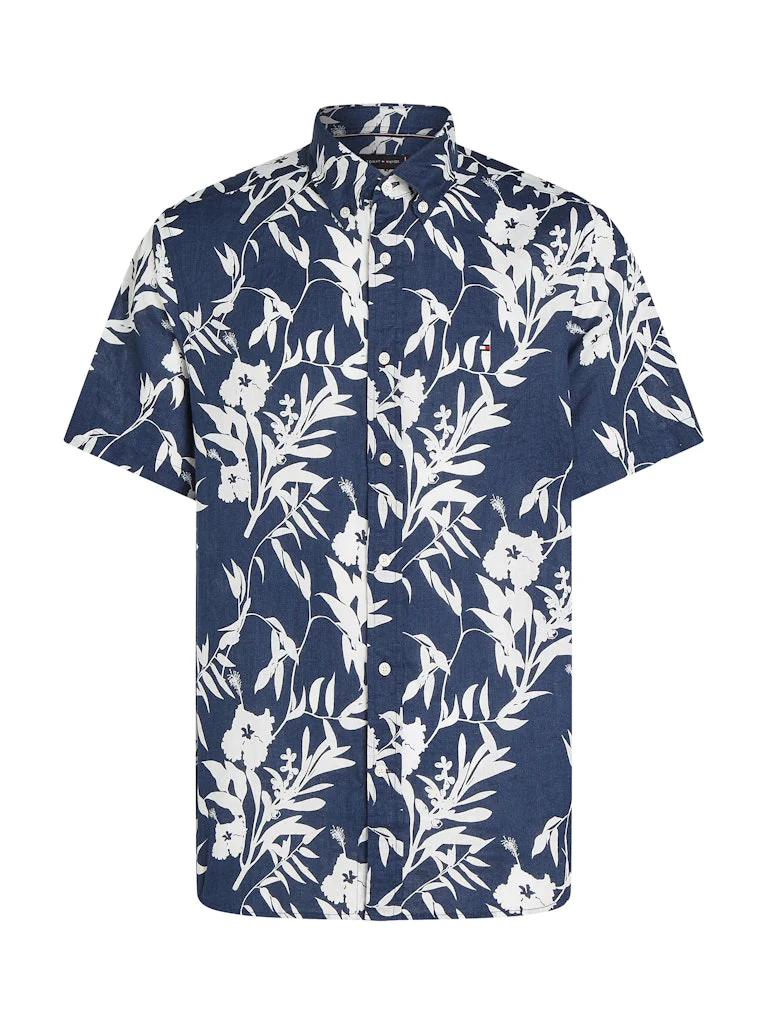 Tommy Hilfiger miesten pellavapaita, LINEN TROPICAL PRT SS RF SHIRT Sininen Kuosi - Image 4
