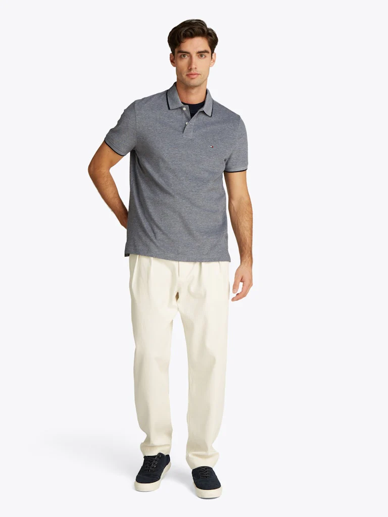Tommy Hilfiger miesten pikeepaita, OXFORD TWO TONE TIPPED REG POLO Harmaa Kuosillinen - Image 2