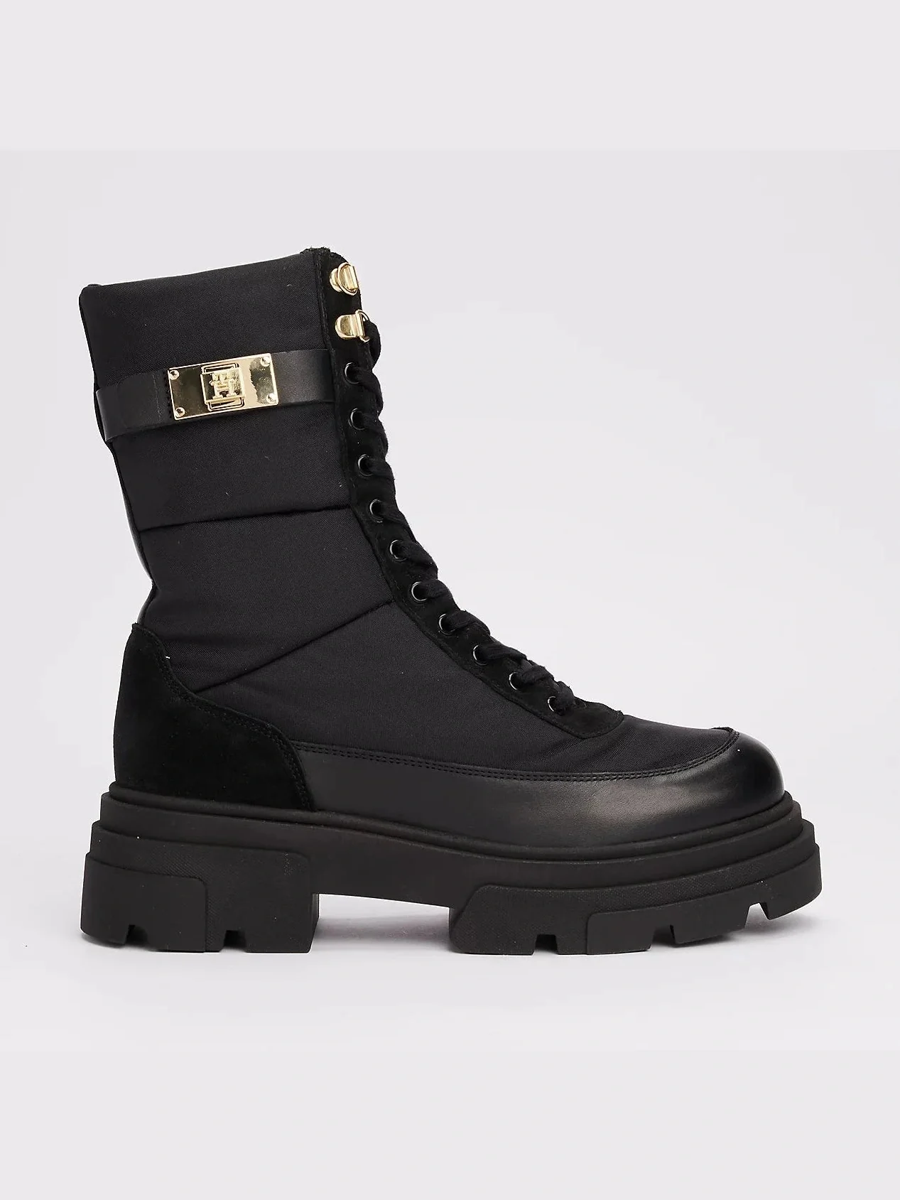 Tommy Hilfiger Naisten Kengät, BIKER LEATHER MIX LACE-UP Musta