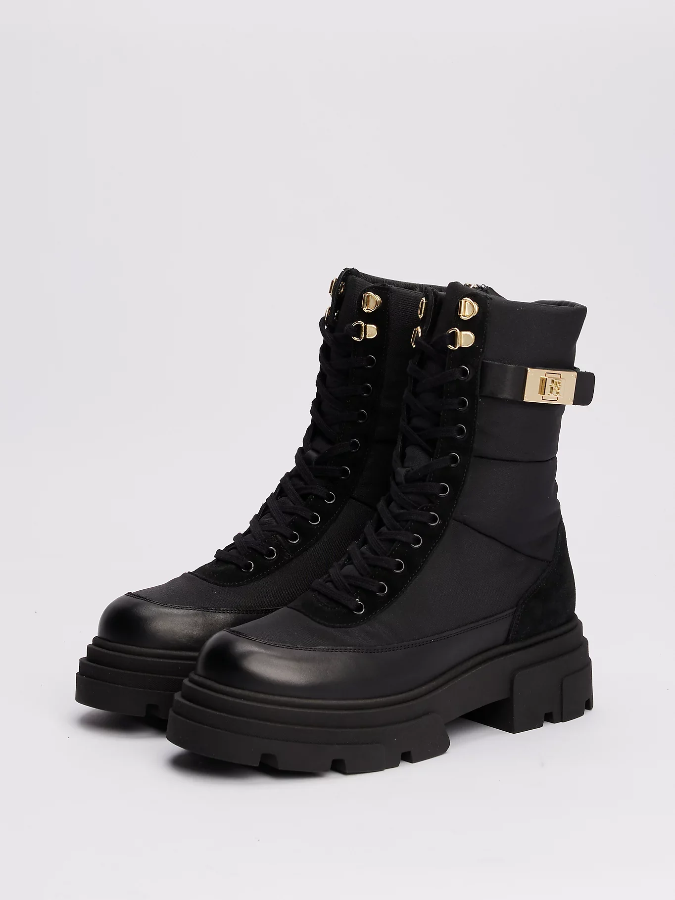 Tommy Hilfiger Naisten Kengät, BIKER LEATHER MIX LACE-UP Musta - Image 2