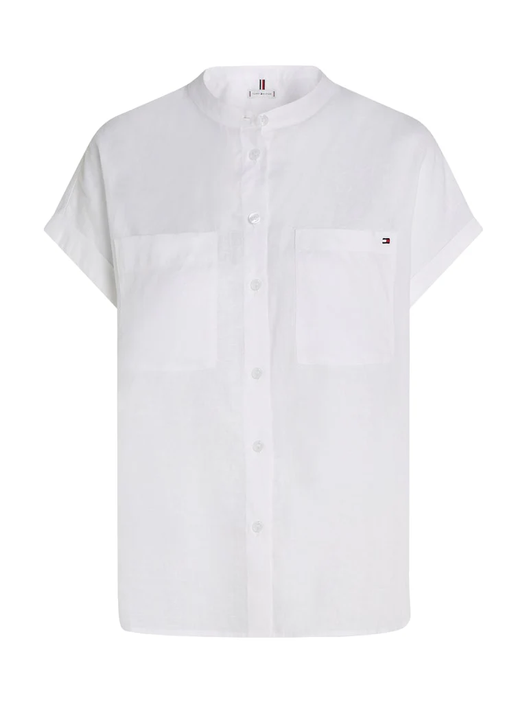 Tommy Hilfiger naisten lyhythihainen pellavapusero, ESS LINEN COLLARLESS SS BLOUSE Valkoinen - Image 4