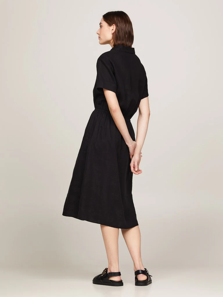 Tommy Hilfiger Naisten Mekko, LINEN SS MIDI SHIRT DRESS Musta - Image 2