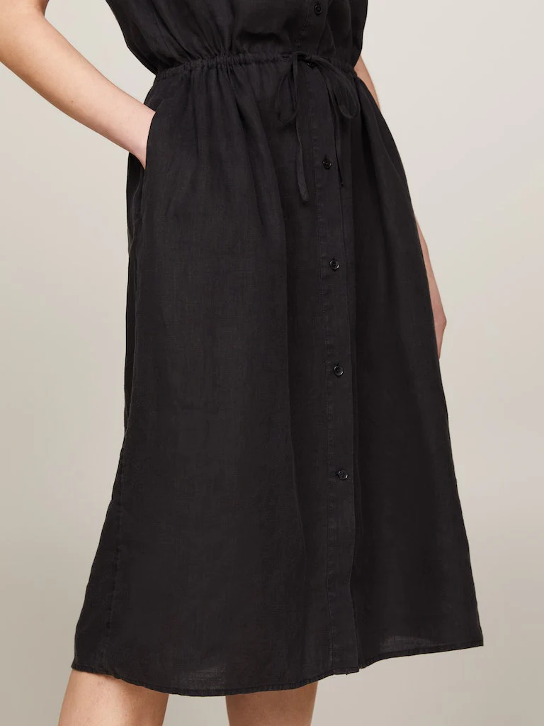 Tommy Hilfiger Naisten Mekko, LINEN SS MIDI SHIRT DRESS Musta - Image 4