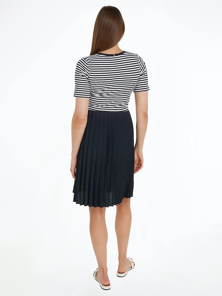 Tommy Hilfiger Naisten Mekko RIB CNK PLEATED KNEE DRESS Raidallinen Sininen - Image 2