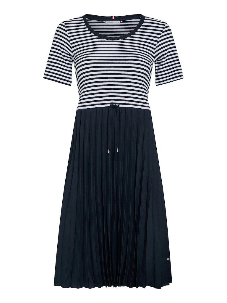 Tommy Hilfiger Naisten Mekko RIB CNK PLEATED KNEE DRESS Raidallinen Sininen - Image 3