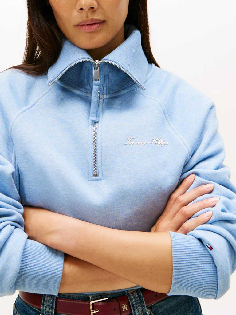 Tommy Hilfiger naisten neule, CLASSIC SCRIPT FLEECE HALF ZIP Vaaleansininen - Image 5