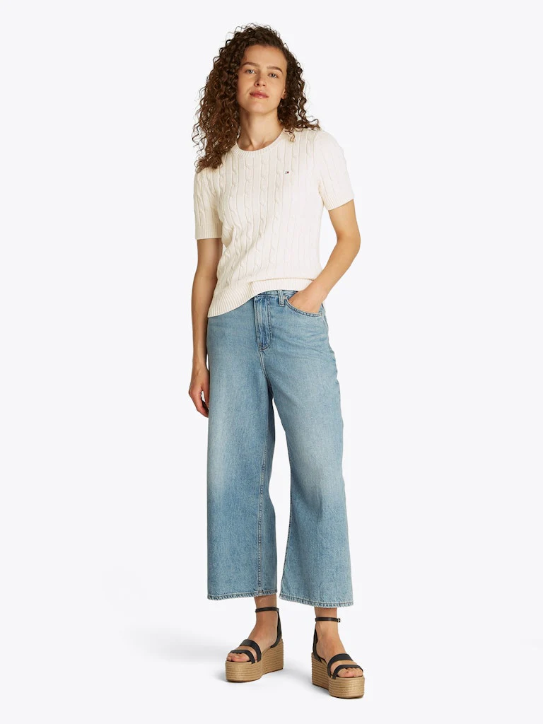 Tommy Hilfiger naisten neule, CO CABLE MID GG SS C-NK SWEAT Luonnonvalkoinen - Image 3