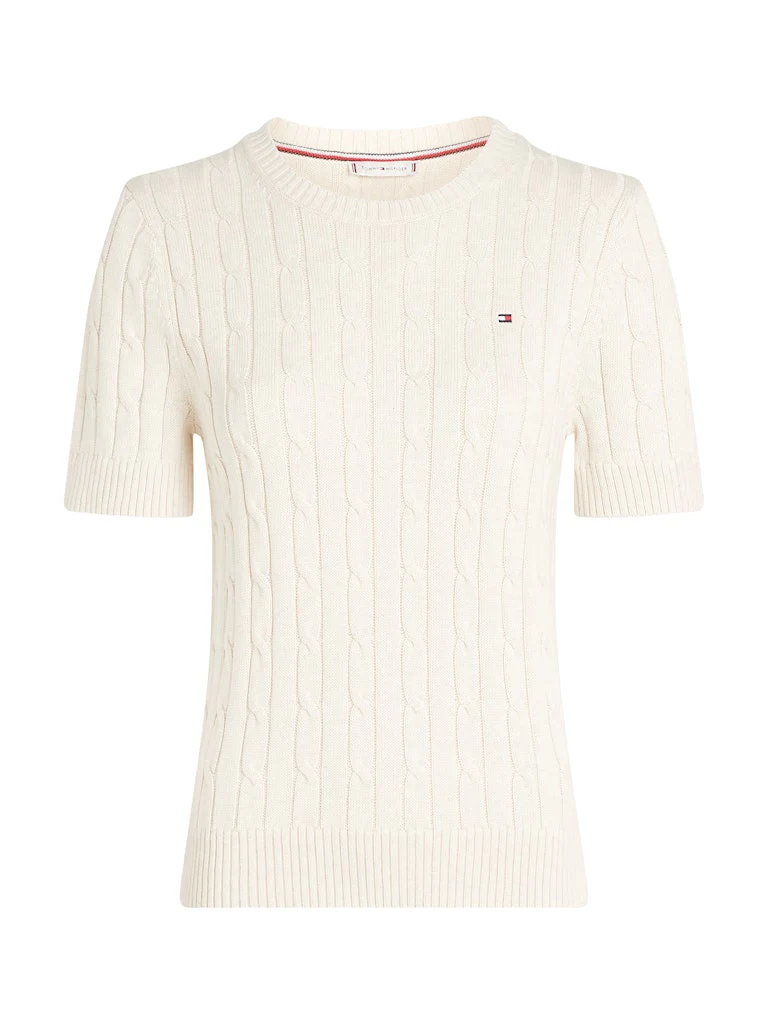 Tommy Hilfiger naisten neule, CO CABLE MID GG SS C-NK SWEAT Luonnonvalkoinen - Image 5