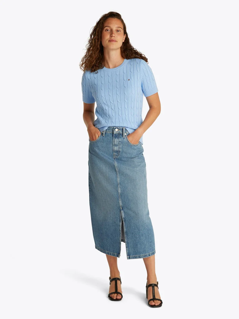 Tommy Hilfiger naisten neule, CO CABLE MID GG SS C-NK SWEAT Vaaleansininen - Image 2