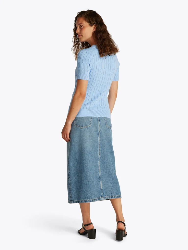Tommy Hilfiger naisten neule, CO CABLE MID GG SS C-NK SWEAT Vaaleansininen - Image 3