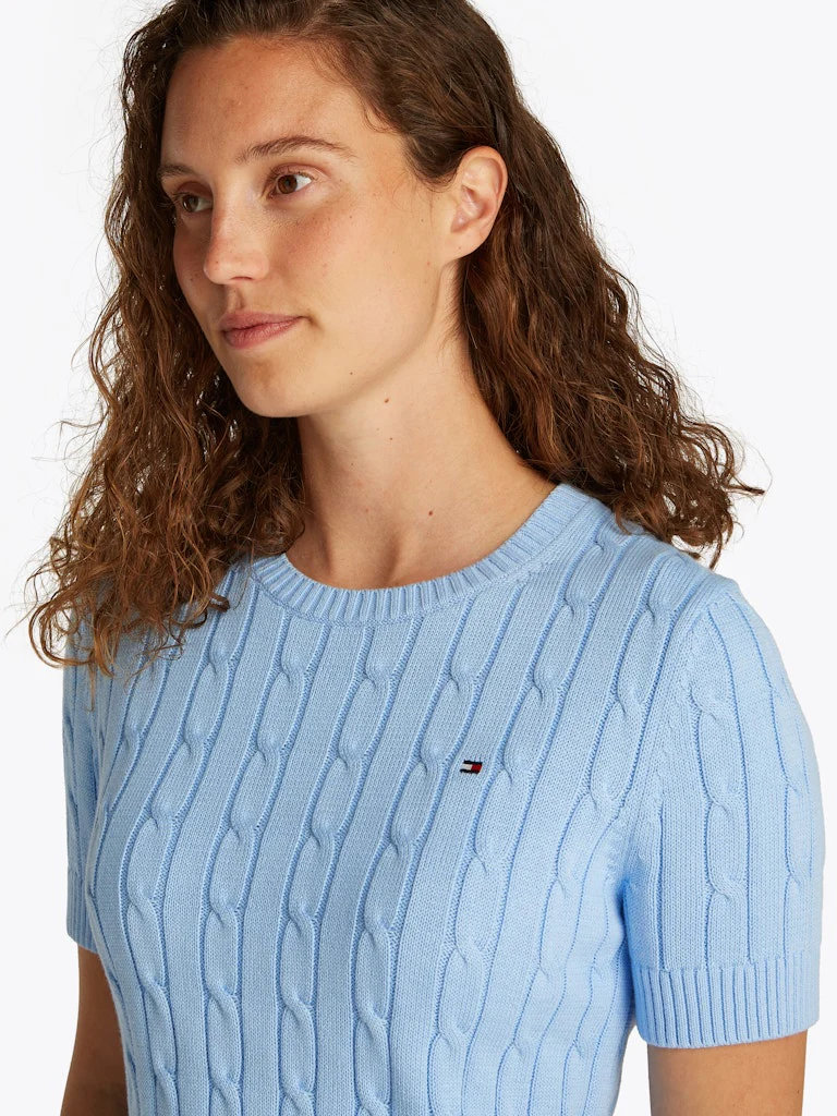 Tommy Hilfiger naisten neule, CO CABLE MID GG SS C-NK SWEAT Vaaleansininen - Image 4