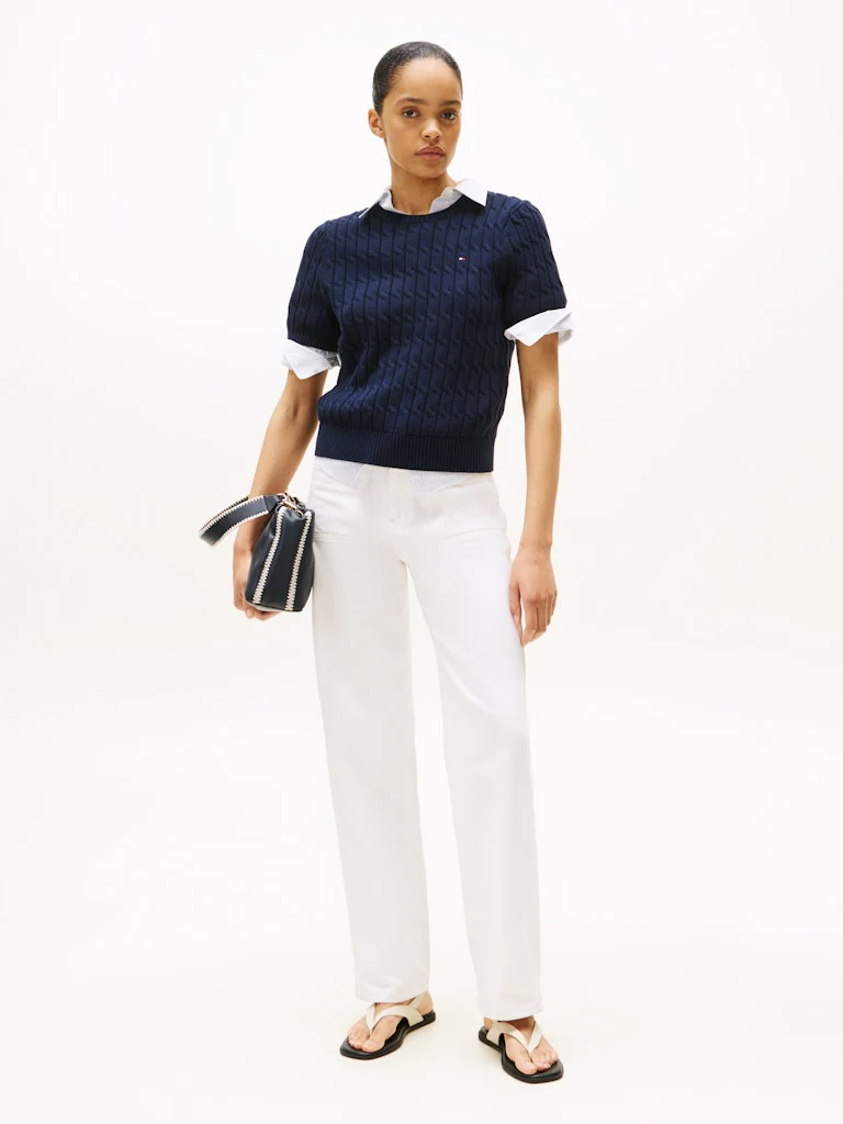 Tommy Hilfiger naisten neule, CO CABLE MID SS SWEATER Tummansininen - Image 3