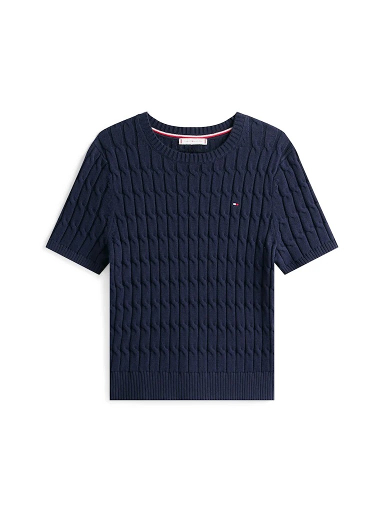 Tommy Hilfiger naisten neule, CO CABLE MID SS SWEATER Tummansininen - Image 4