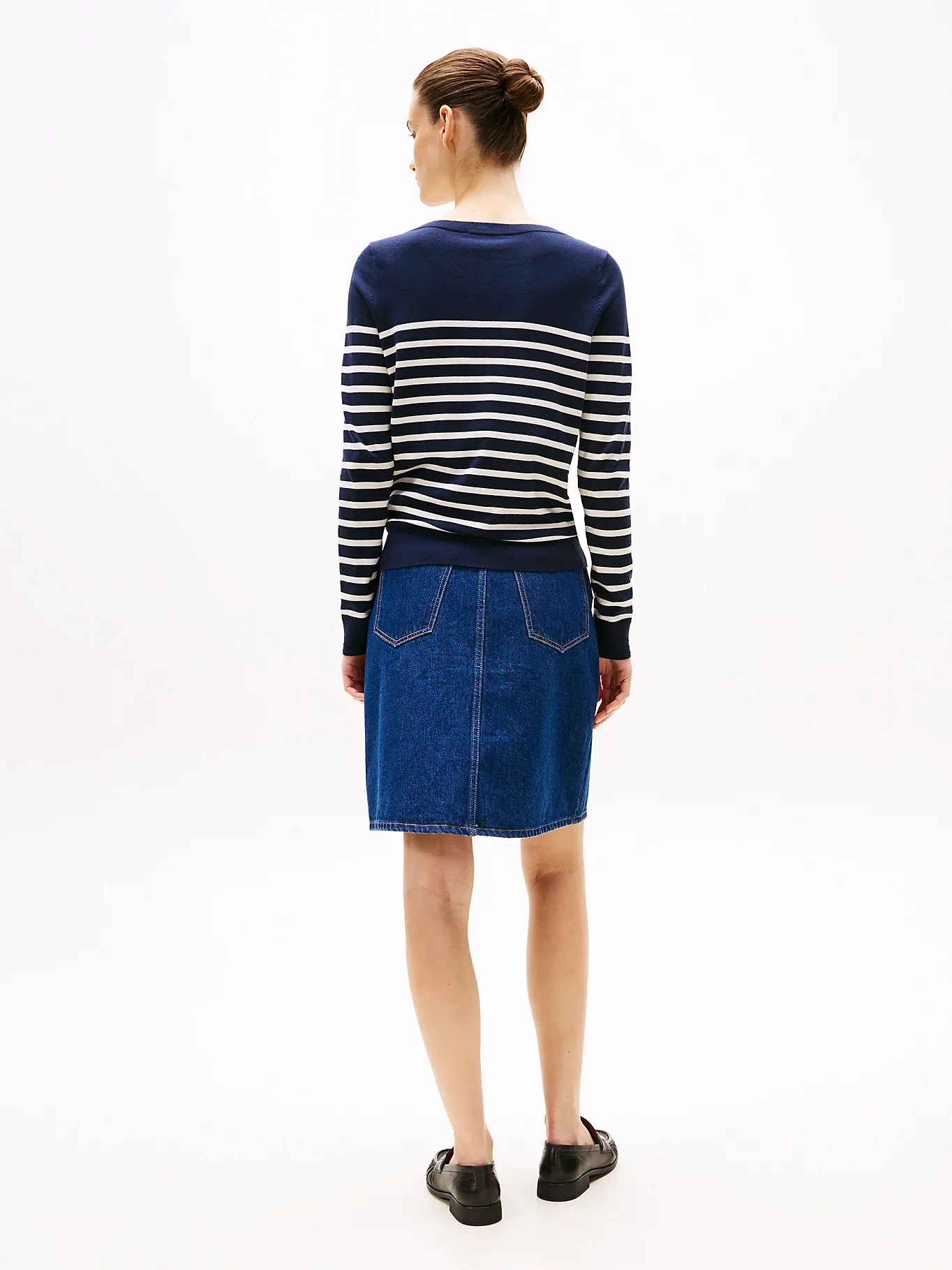 Tommy Hilfiger naisten neule, CO JERSEY STITCH LS BOATNECK SWEATER Raidallinen Sininen - Image 2