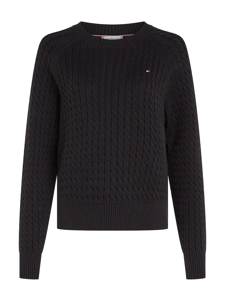 Tommy Hilfiger naisten neule, CO MINI CABLE C-NECK SWEATER Musta - Image 3