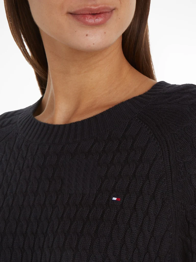 Tommy Hilfiger naisten neule, CO MINI CABLE C-NECK SWEATER Musta - Image 5