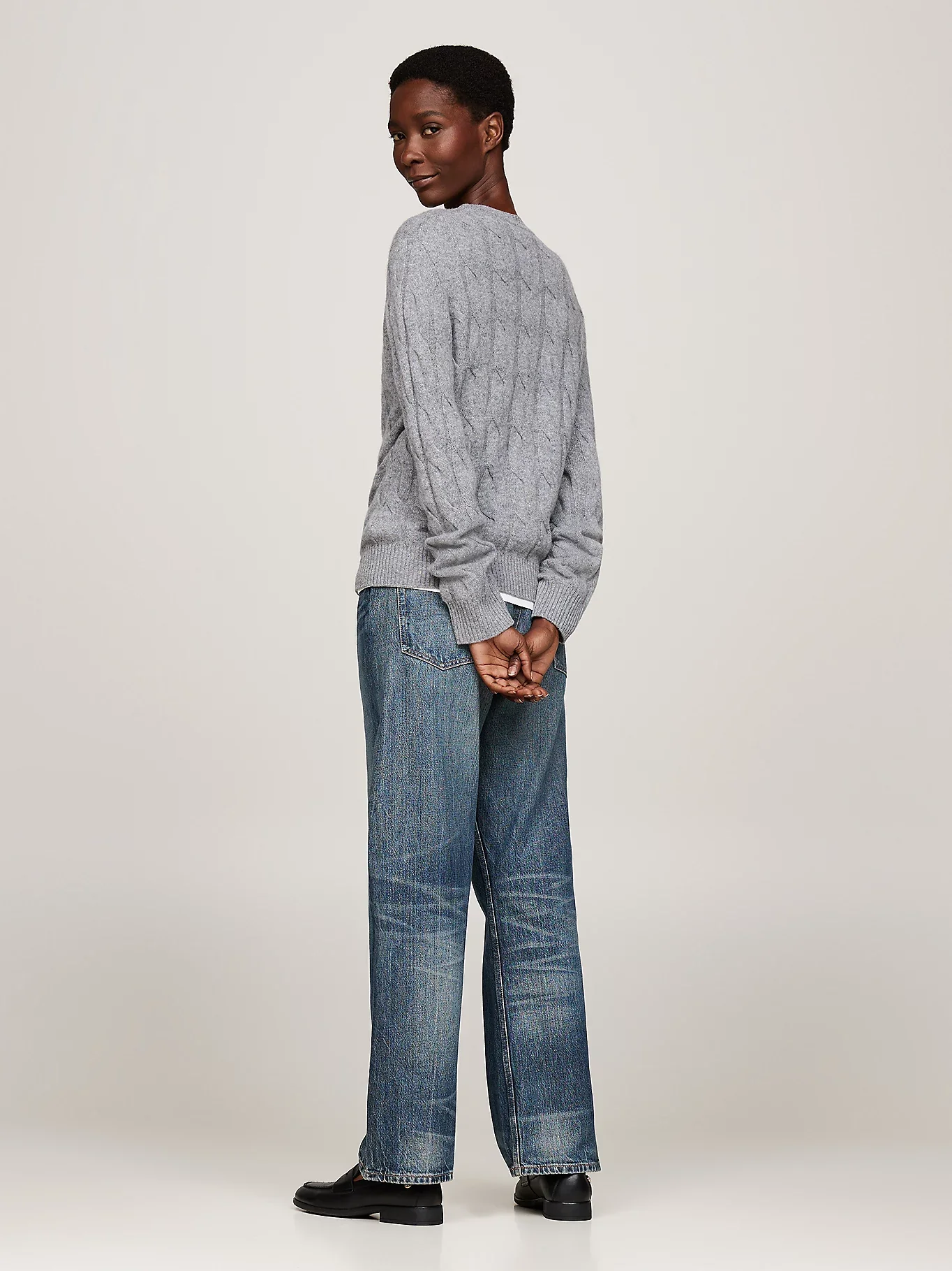 Tommy Hilfiger Naisten Neule, K-SOFT WOOL CABLE C-NK Vaaleanharmaa - Image 2