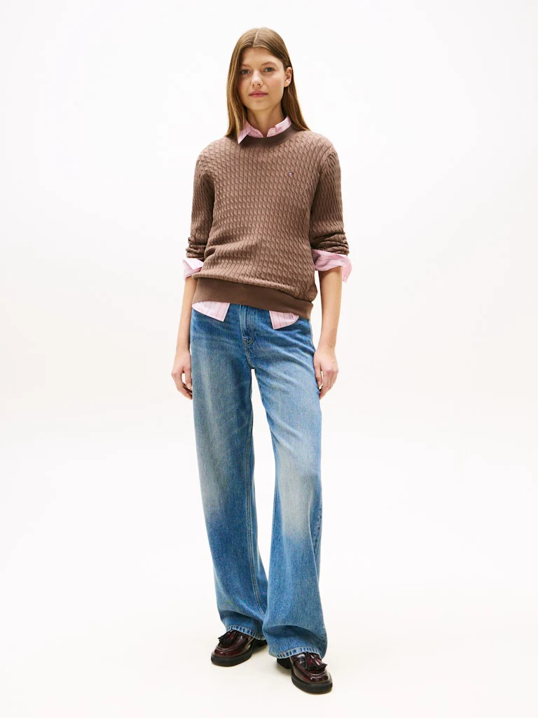 Tommy Hilfiger naisten neulepusero, CO CABLE C-NK LS SWEATER Tummanruskea - Image 3