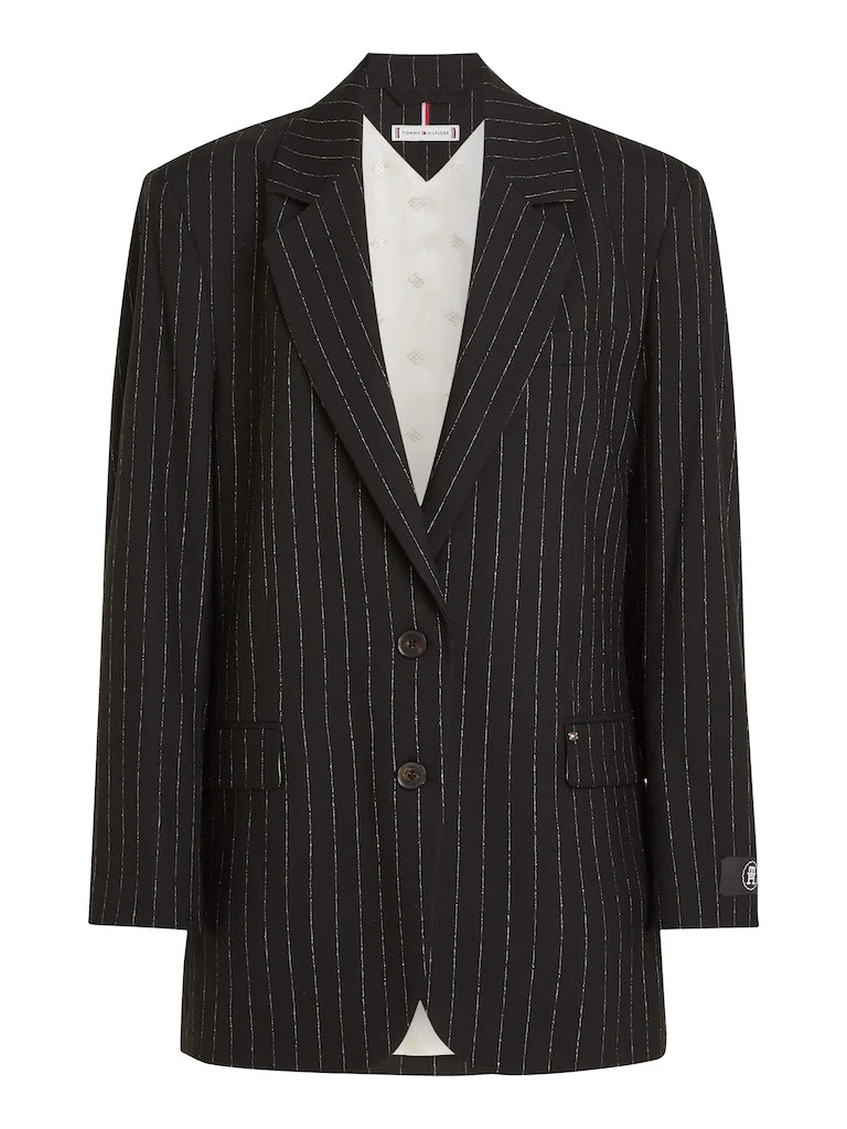 Tommy Hilfiger Naisten Oversize-bleiseri Liituraitakuosilla, OVERSIZED PREP PINSTRIPE BLAZER Musta - Image 3