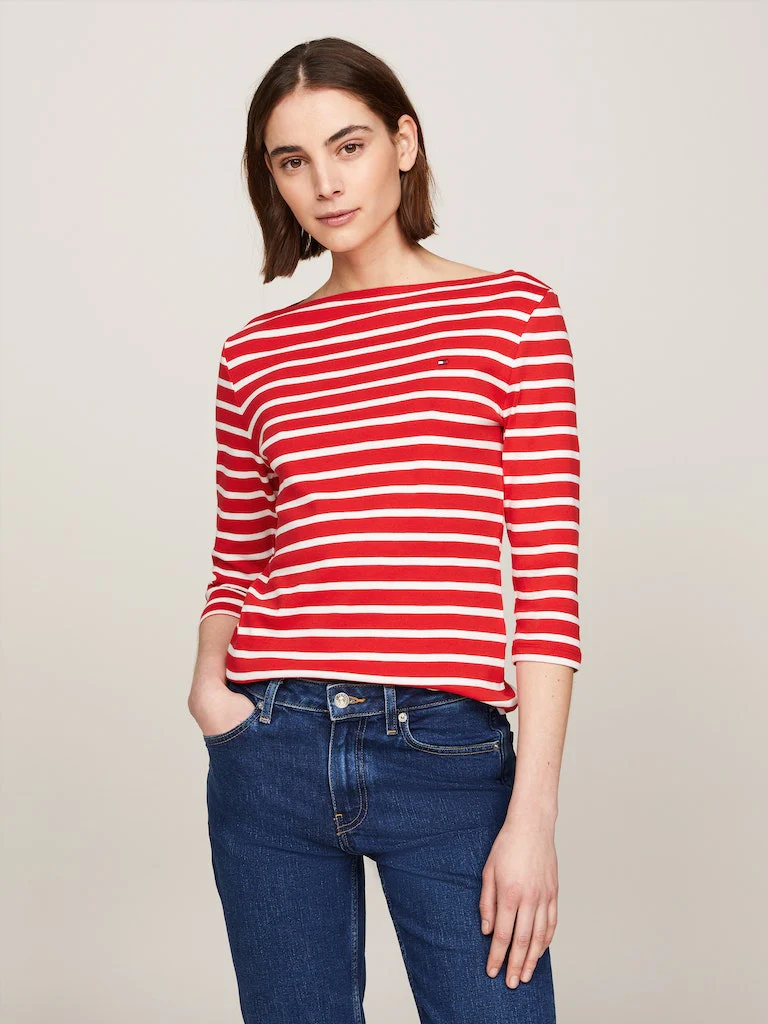 Tommy Hilfiger Naisten Paita, NEW CODY SLIM BOAT-NK Raidallinen Punainen