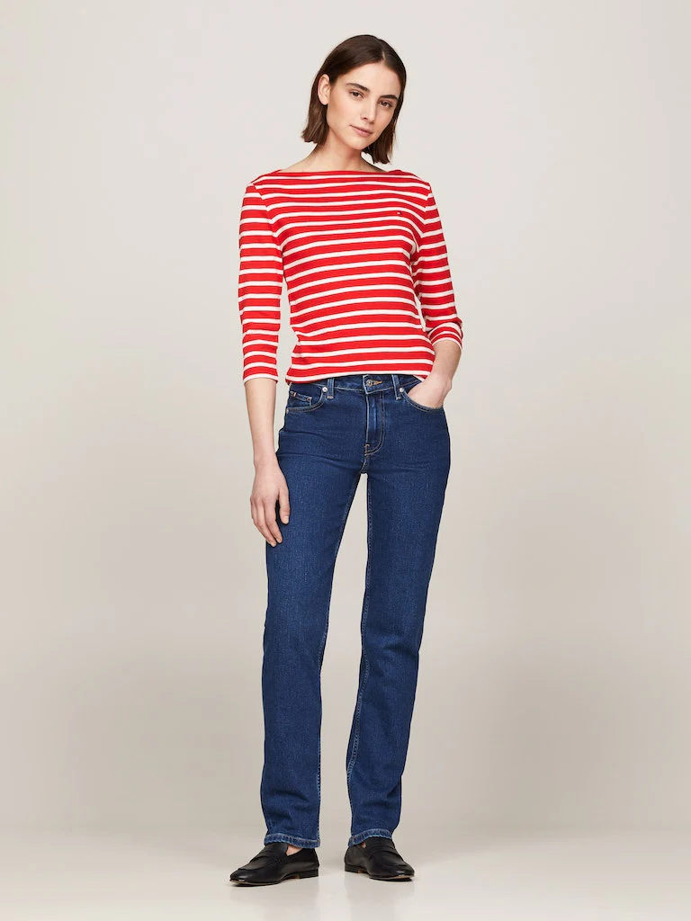 Tommy Hilfiger Naisten Paita, NEW CODY SLIM BOAT-NK Raidallinen Punainen - Image 4