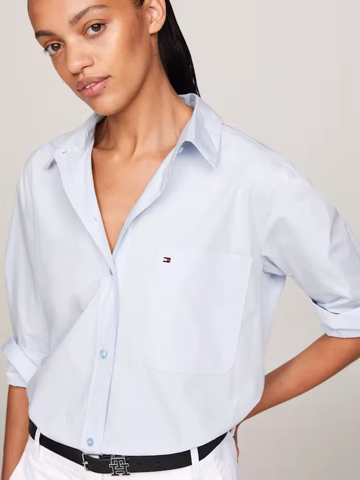 Tommy Hilfiger Naisten Paitapusero, Essential Cotton Easy Fit Shirt Vaaleansininen - Image 2