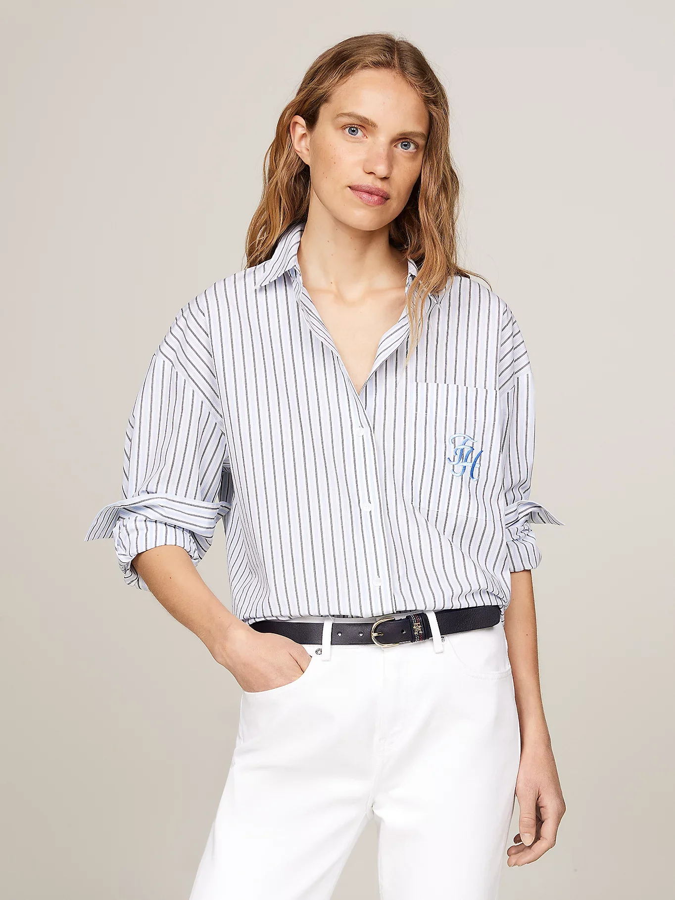 Tommy Hilfiger naisten paitapusero, STRIPE LOOSE FIT SHIRT Raidallinen Sininen