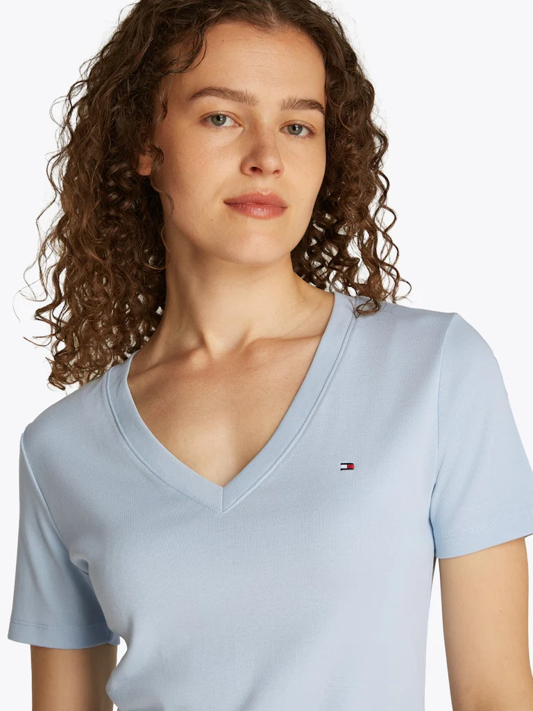 Tommy Hilfiger naisten t-paita, SLIM CODY V-NK SS, C1O Vaaleansininen - Image 4