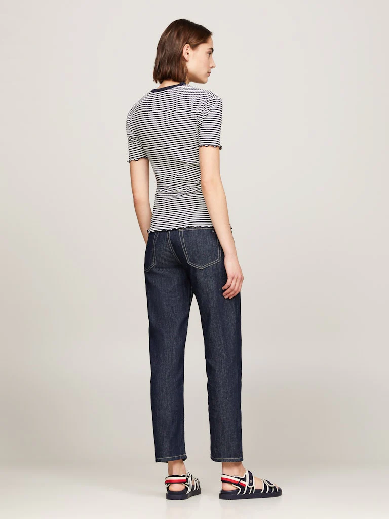 Tommy Hilfiger Naisten T-Paita, SLIM CTN MODAL RIB STP C NECK SS Raidallinen Sininen - Image 2