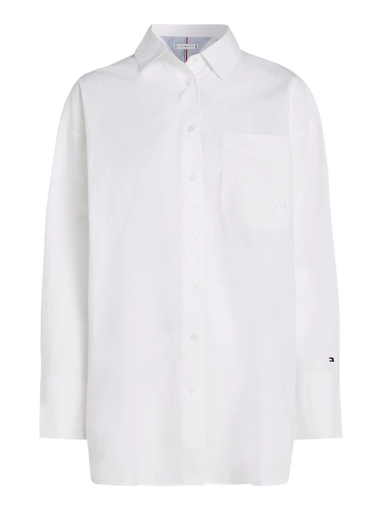 Tommy Hilfiger Naisten Väljänmallinen Kauluspaita, SMD ESSENTIAL LOOSE FIT SHIRT Valkoinen - Image 3
