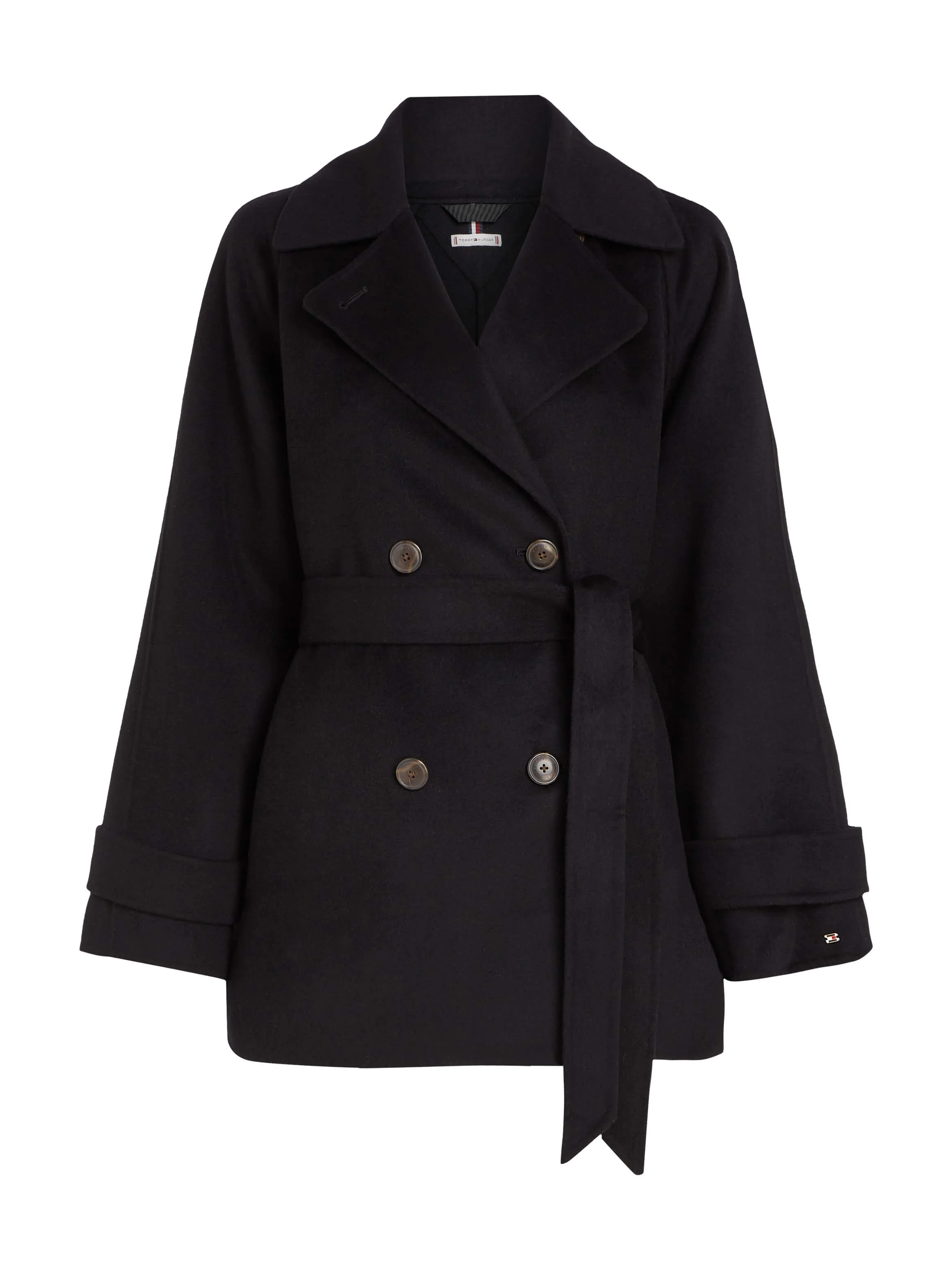 Tommy Hilfiger Naisten VillakangasTakki, DF WOOL BLEND SHORT TRENCH Musta - Image 3