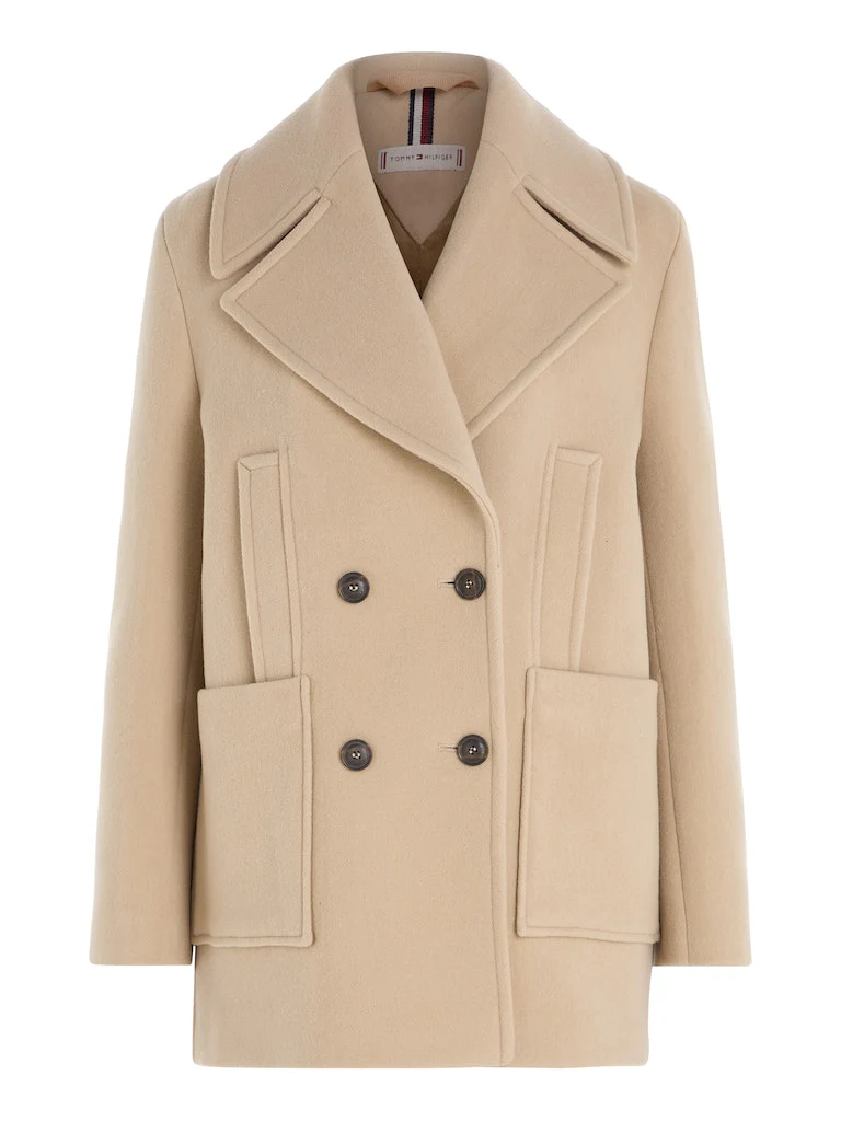 Tommy Hilfiger Naisten Villakangastakki, RELAXED WOOL BLEND PEACOAT Vaalea Beige - Image 3