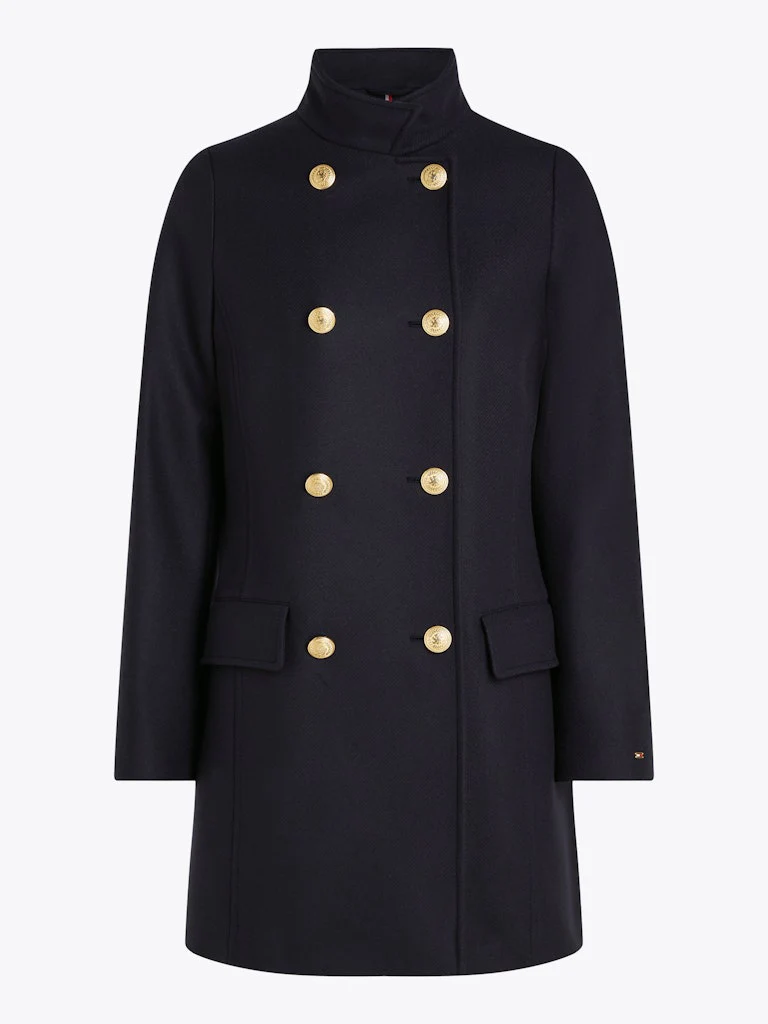 Tommy Hilfiger Naisten Villakangastakki, WOOL BLEND SLIM FUNNEL COAT Tummansininen - Image 3