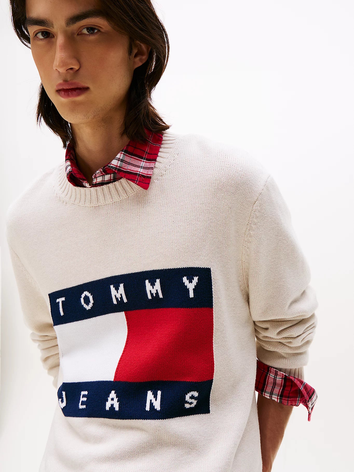 Tommy Jeans miesten neulepusero, TJM REG MELANGE FLAG SWEATER Beige - Image 2