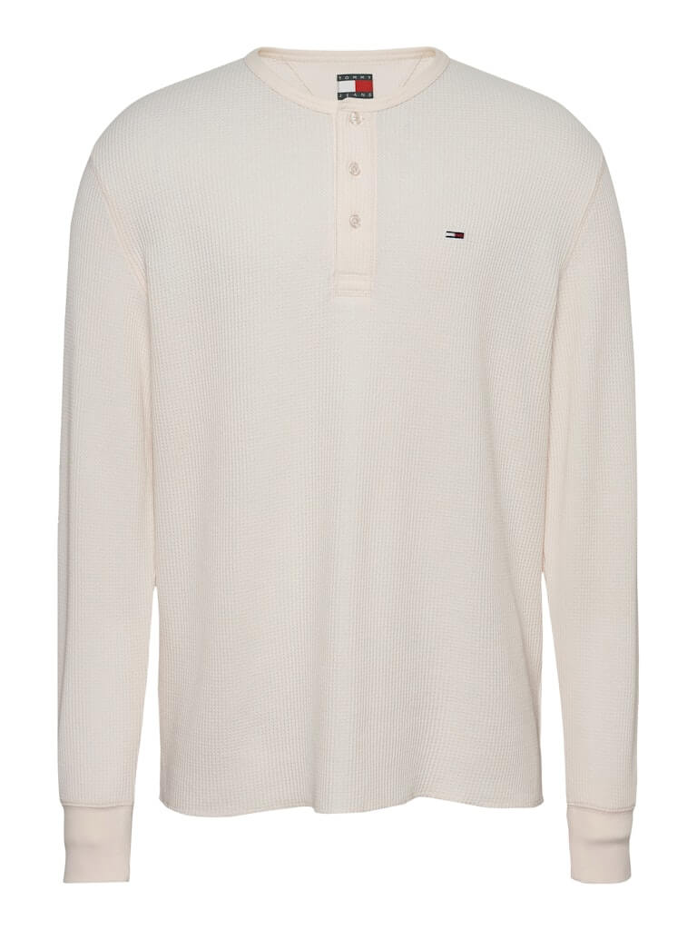 Tommy Jeans Miesten Paita, REG WAFFLE HENLEY TEE Luonnonvalkoinen - Image 3